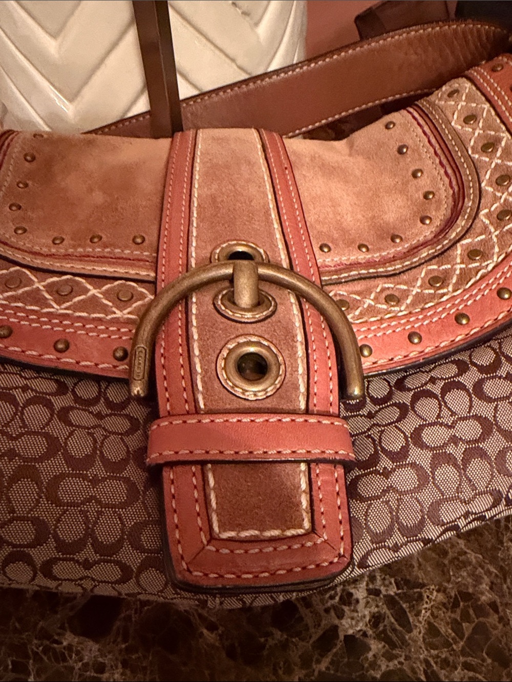 Coach Vintage Signature Soho Crossbody Buckle Suede Studded Bag & Wristlet - Picture 5 of 17